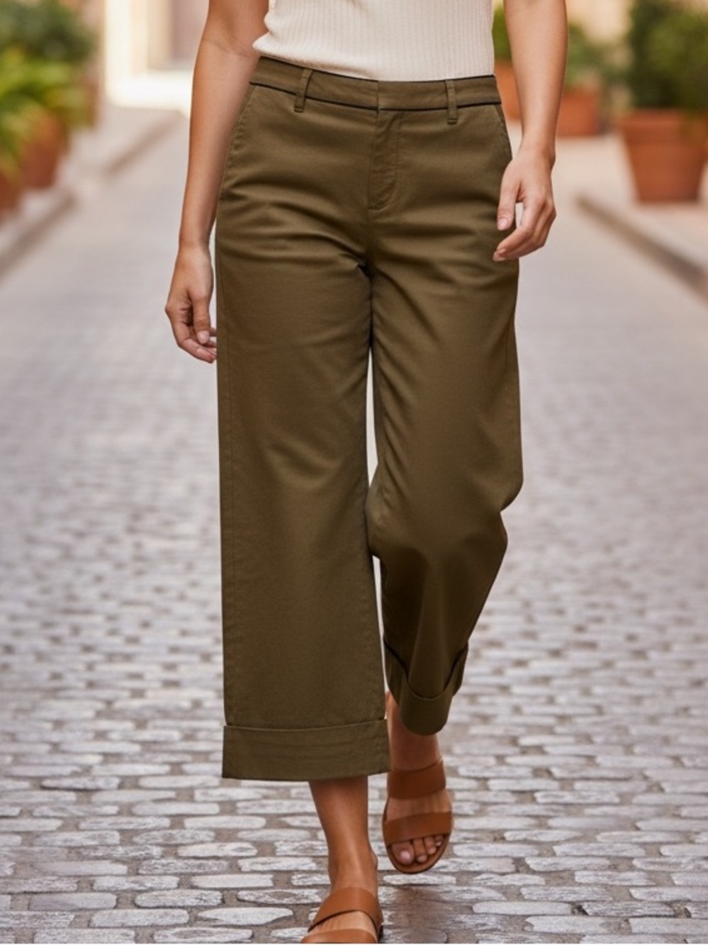 Massimo Dutti Wide-Leg Cropped Cuffed Pants